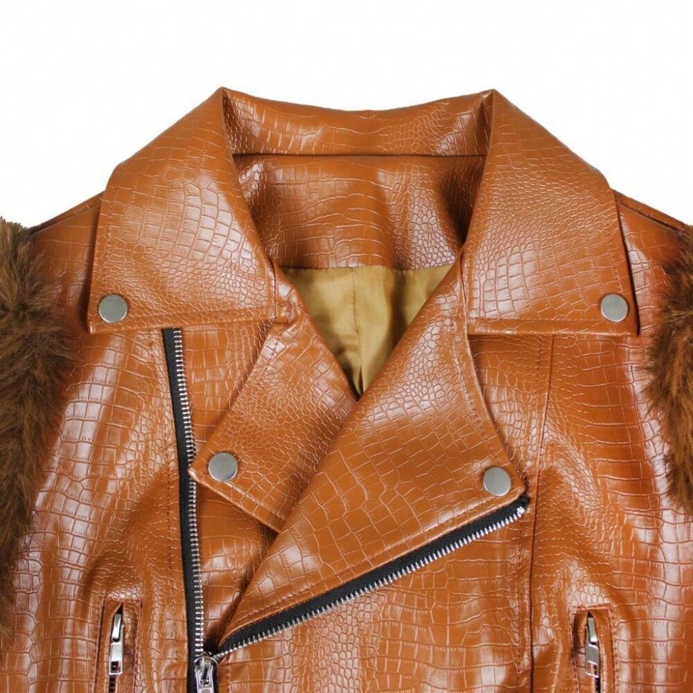 Camel Casual Women's Faux Fur Crocodile Print Jacket - Picture 4 of 6